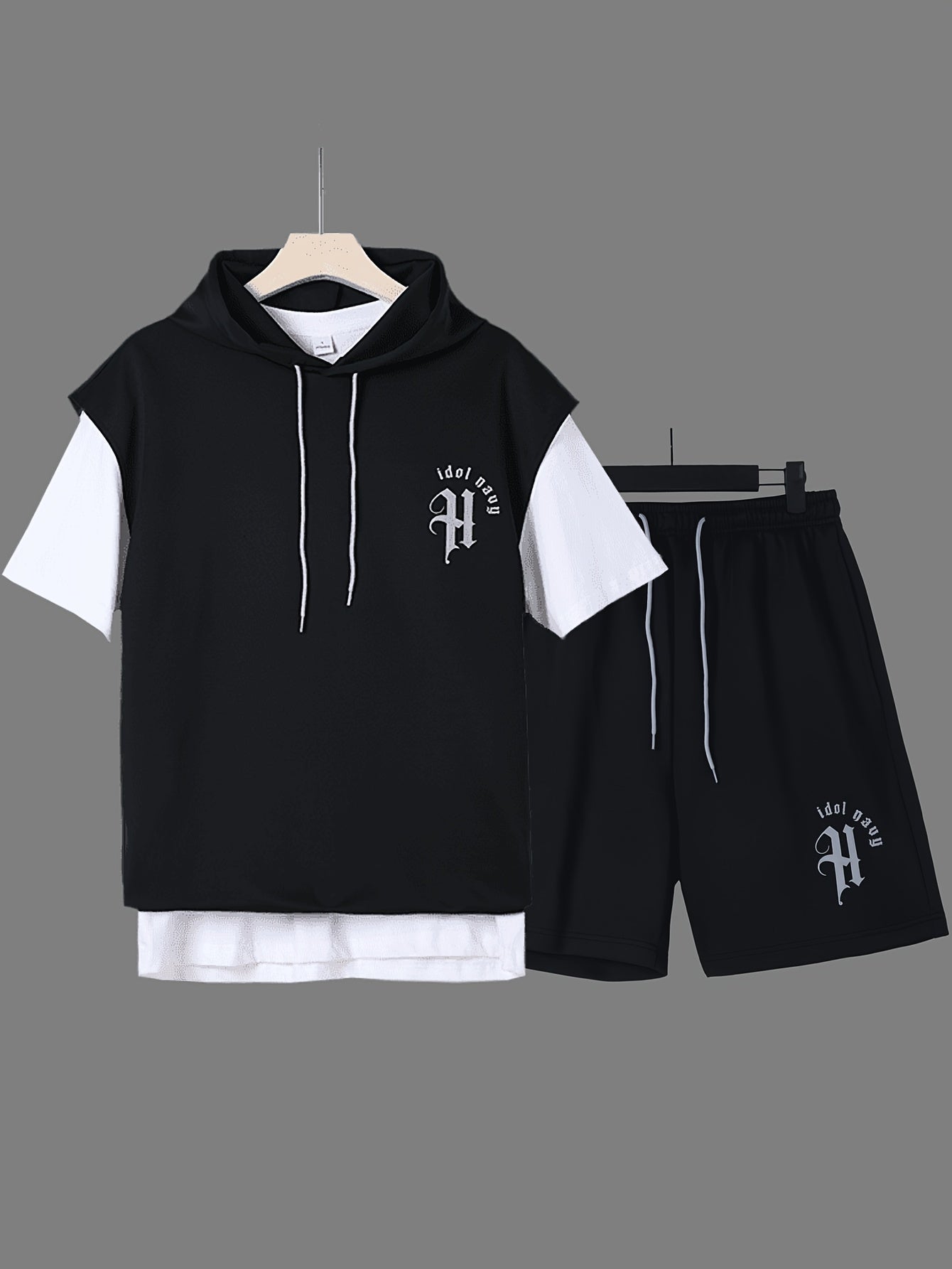 Two-Piece Men's Printed Fashion Sleeveless Hoodie Casual Comfortable Loose Sportswear Set