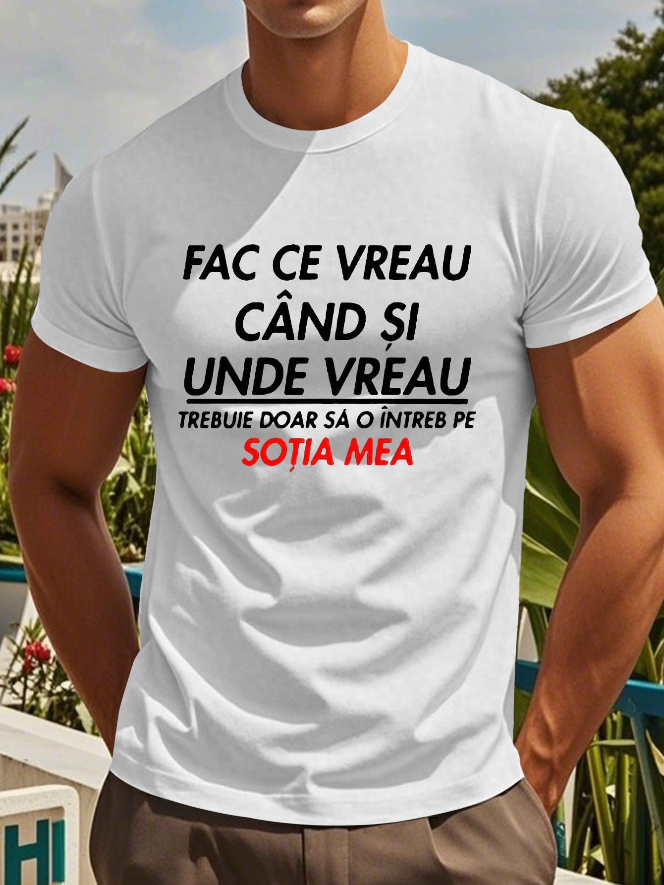 Men's Romanian Quote Short Sleeve T-Shirt - "Face Ce Vreau Cand Si Under Breath" Print, Lightweight Polyester, Casual Summer Top, Round Neck, Machine Washable, Machine Washable Tee | Bold Text Tee | Lightweight Material