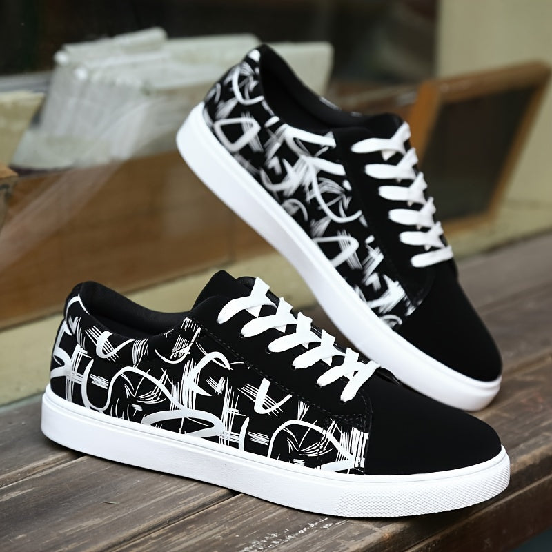 Men's Trendy Street Style Low Top Skateboard Shoes, Comfy Non Slip Lace Up Casual Sneakers For Men's Outdoor Activities