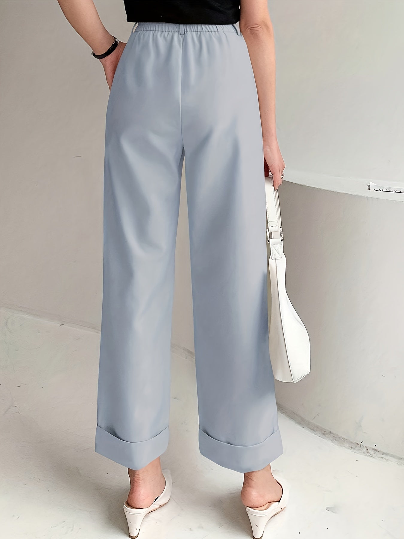 Slant Pockets Wide Leg Suit Pants, Casual Loose Pants For Spring & Summer, Women's Clothing