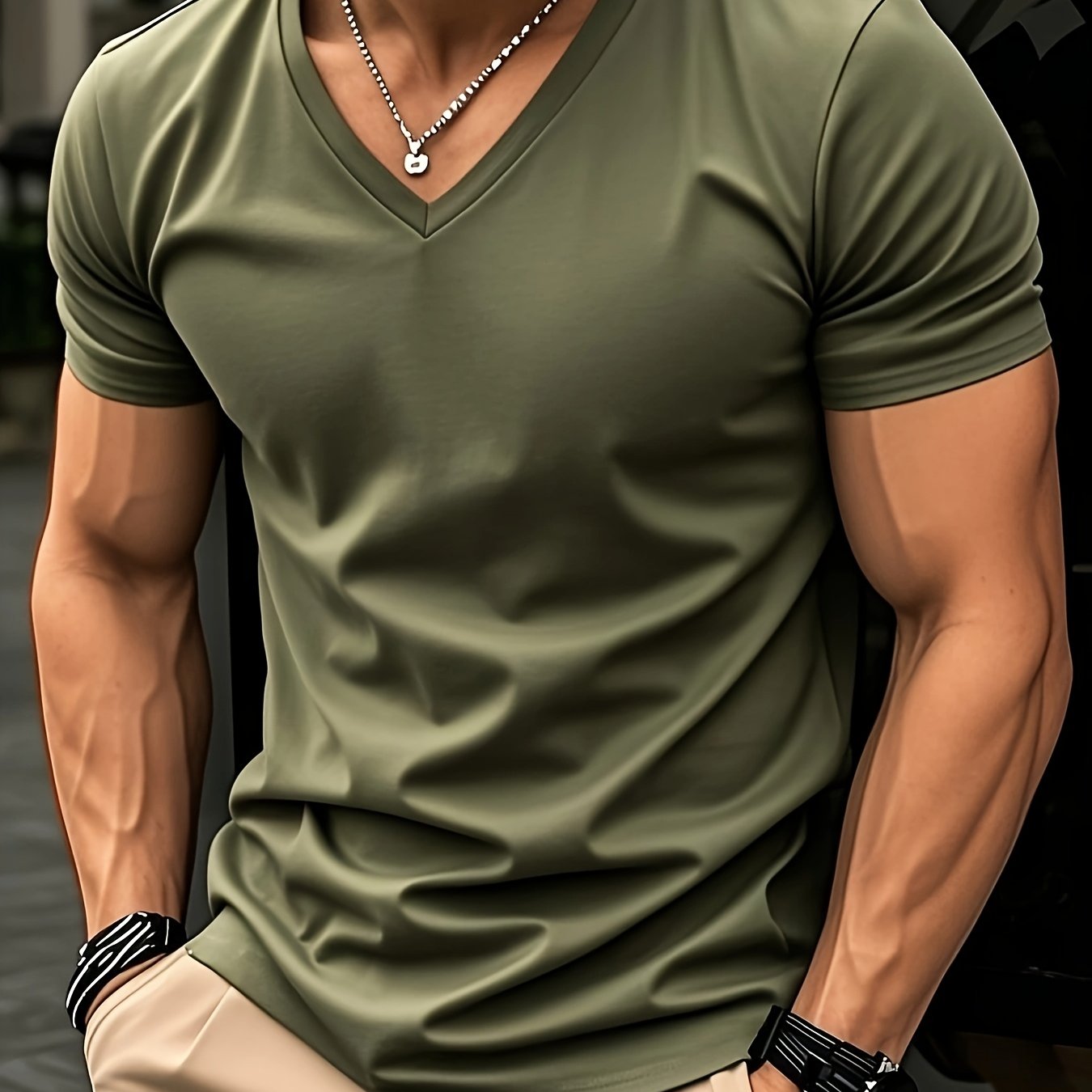 Men'S V-Neck Short Sleeve T-Shirt - Lightweight & Breathable, Casual Fit, Solid Black, Perfect for Summer, High-Quality Knit Fabric, Everyday Tshirt | Casual Style | Comfortable Fit