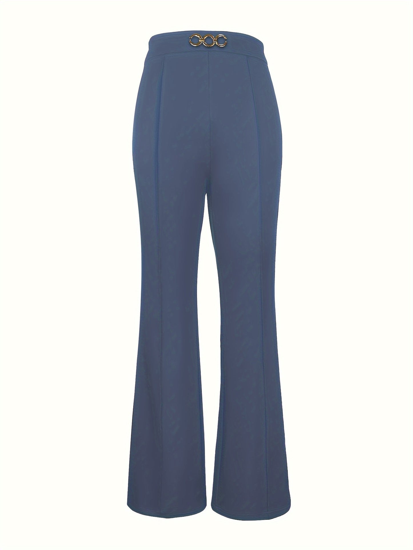 Elegant Women's Navy Blue Straight-Leg Pants with Golden Metal Accent Buttons - Chic & Versatile, High-Waisted, Polyester Blend, Machine Washable - Perfect for Work & Everyday Elegance