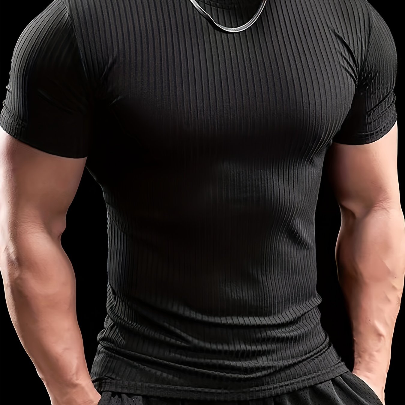 Men's Stretch Fit Short Sleeve T-Shirt - Breathable, Comfortable Polyester Blend, Solid Blue, Crew Neck, Casual & Sporty Style for Spring/Summer