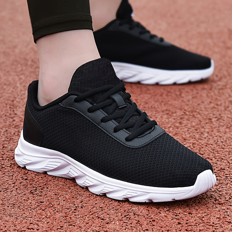 Men's Casual Sneakers - Breathable Mesh Upper, EVA Cushioned Sole, Black/White Low-Top Lace-Up Design for Gym, Running & Casual Attire