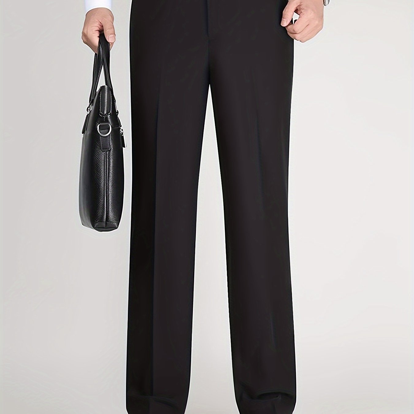 Men's Classic Straight Fit Pants - Lightweight Polyester Blend, High Waist, Button Closure, Suitable for Year-Round Wear