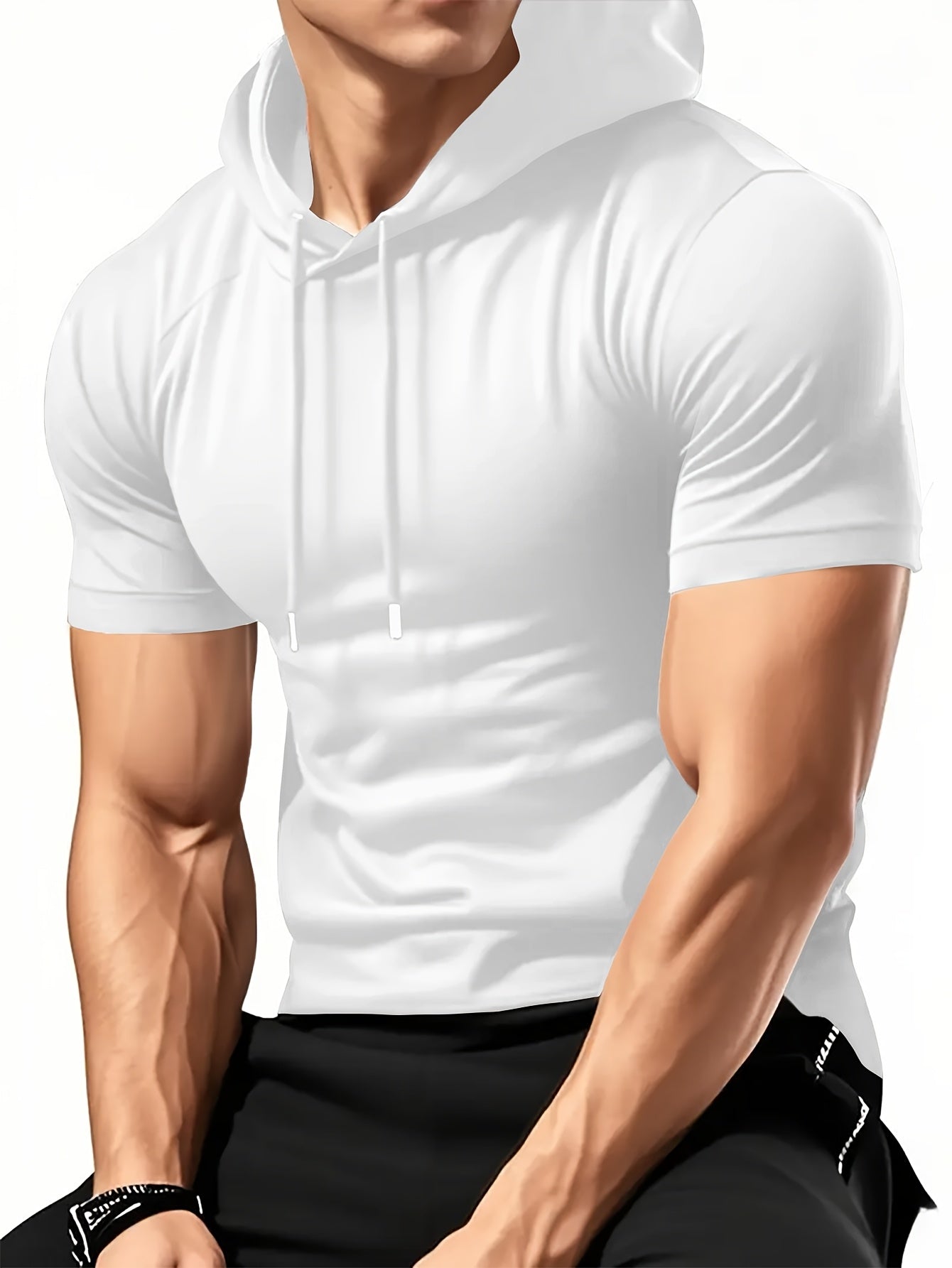 1pc Twisted Cool Men's Hooded Short Sleeve T-Shirt - Solid Black Casual Streetwear, Regular Fit, Hand Wash Only, Summer Essential for Everyday Comfort