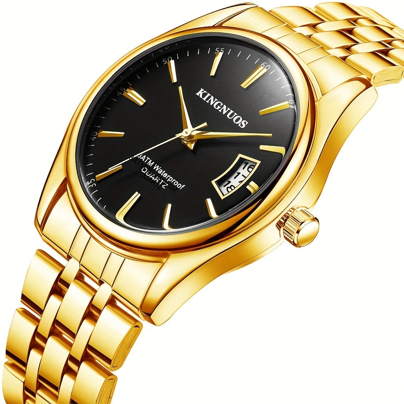 1pc New Fashion Stainless Steel Trendy High-end Atmosphere Luxury Elegant Business Travel Vacation Simple Versatile Men'S and Women'S Quartz Watch with Date