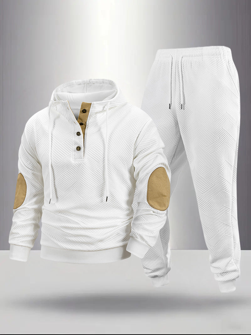 2pcs Autumn New Texture Men's Sportswear Set, Hoodie and Drawstring Pants with Pocket Contrast Design, Lightweight for Outdoor Sports and Casual Wear