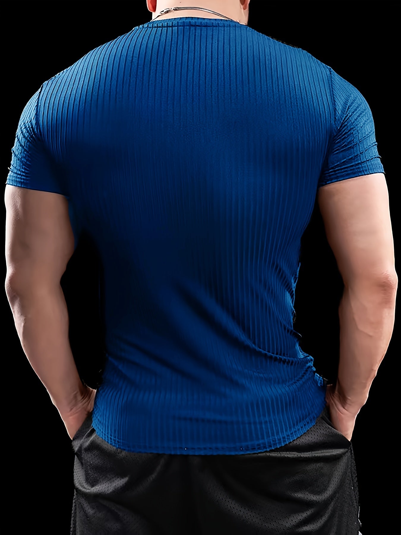 Men's Stretch Fit Short Sleeve T-Shirt - Breathable, Comfortable Polyester Blend, Solid Blue, Crew Neck, Casual & Sporty Style for Spring/Summer