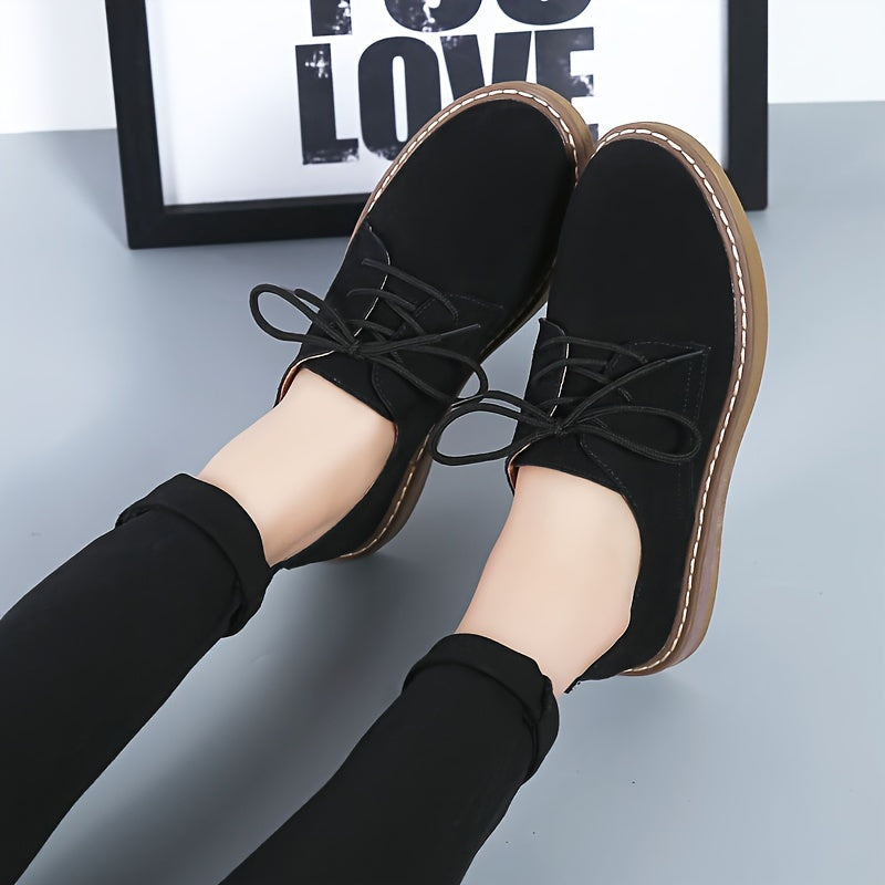 Women's Comfortable Flat Loafers - Solid Color, Lace-Up Low Tops for All Seasons, Faux Cover