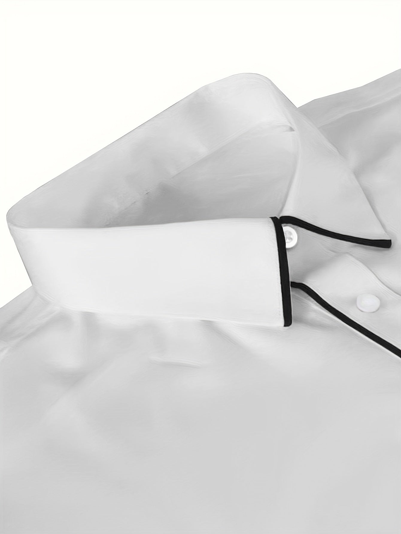 Elegant Men's Solid Color Long Sleeve Dress Shirt with Stylish Contrast Trim - 100% Polyester, Button-Up, Machine Washable - Ideal for Formal & Semi-Formal Occasions