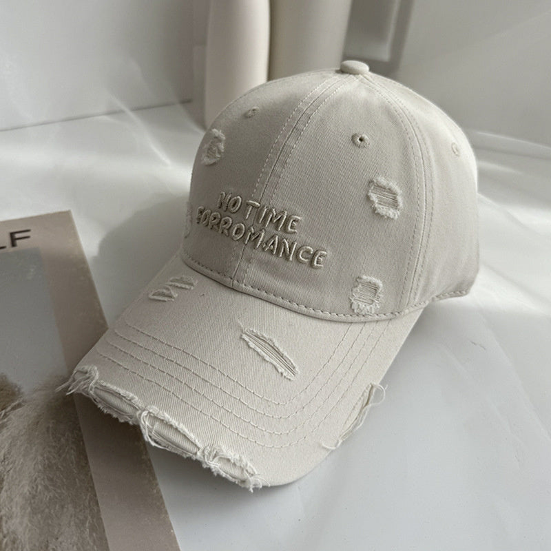 2025 Spring-Summer New Embroidered Letter Distressed Baseball Cap Unisex Versatile Sun Hat for Men and Women