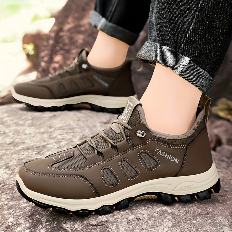 Men'S Breathable Comfortable Casual Low-Top Sneakers - Stylish Woven Knit Design, Lightweight Skate Shoes for All Seasons, Brown & Beige Colorway, Slip-On with Elastic Straps, Round Toe, PVC Sole, Fabric Lining, Casual Footwe