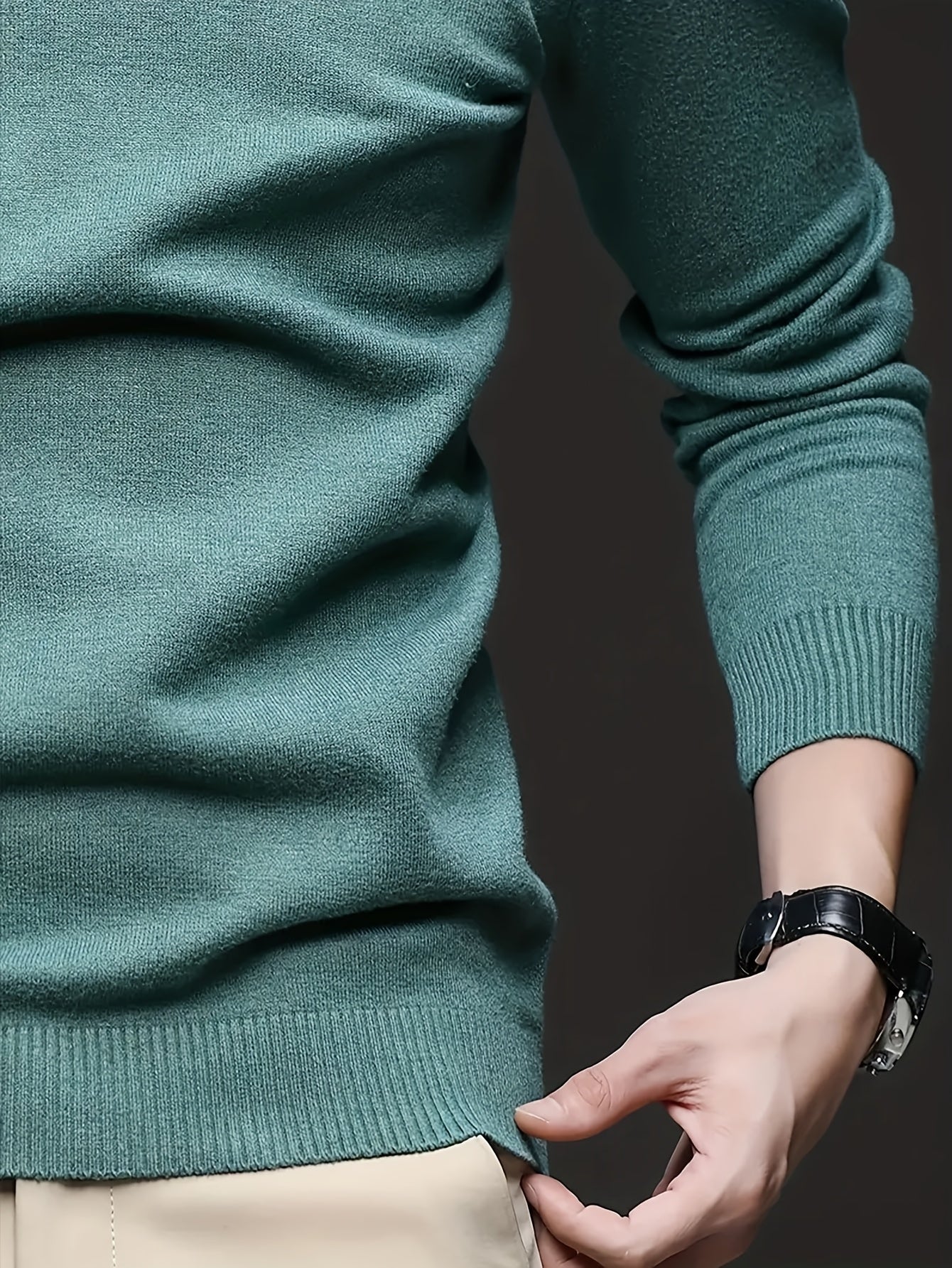 Men's Sleek Light Blue Turtleneck Sweater - Casual Knit Pullover with Ribbed Cuffs, Long Sleeves for Fall/Winter, Soft Viscose Blend
