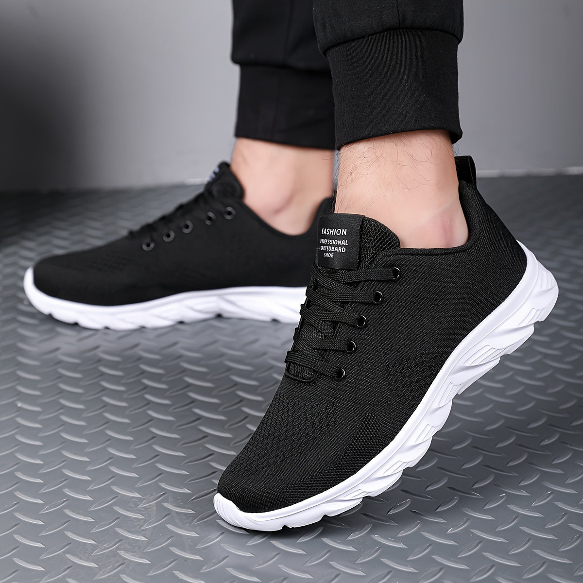 Men's Knitted Breathable Running Shoes, Lightweight Non-Slip Soft Sole, Comfortable for Outdoor Walking, Jogging, Fitness, Daily Activities, EVA Sole, Fabric Upper, Low-Top, Lace-Up Closure, Striped Pattern, All-Season Fashio