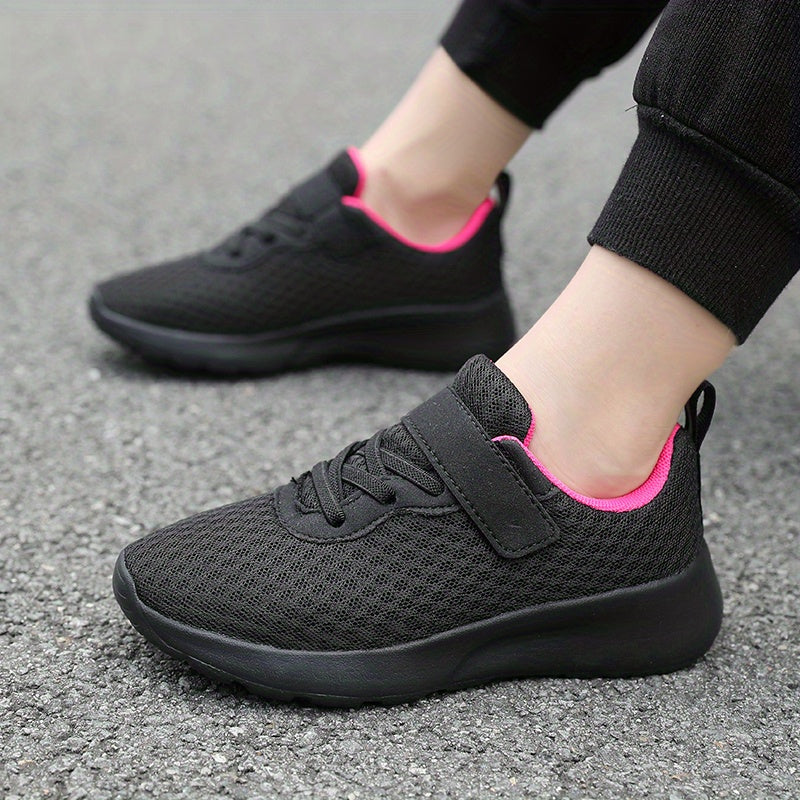 Girls' Fashionable Mesh Running Footwear, Casual Athletic Style, 28-40 Sizes, Magenta Accent, EVA Sole, PU Insole, for Spring/Fall