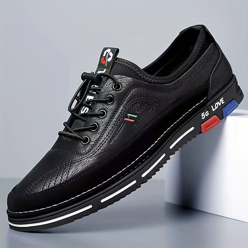 Men'S Stylish Black Loafers - Non-Slip PVC Sole, Lace-Up Casual & Business Shoes with Italian Flag Design, Round Toe, Fabric Lining for All-Season Wear, Versatile Footwear | Stylish Loafers | Durable PVC Sole