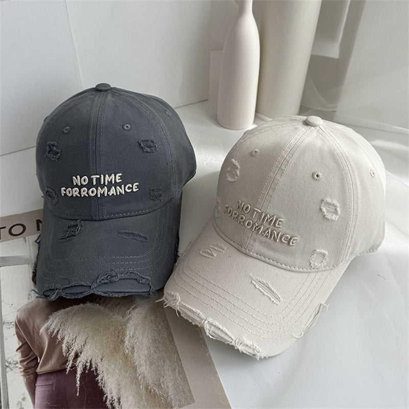 2025 Spring-Summer New Embroidered Letter Distressed Baseball Cap Unisex Versatile Sun Hat for Men and Women