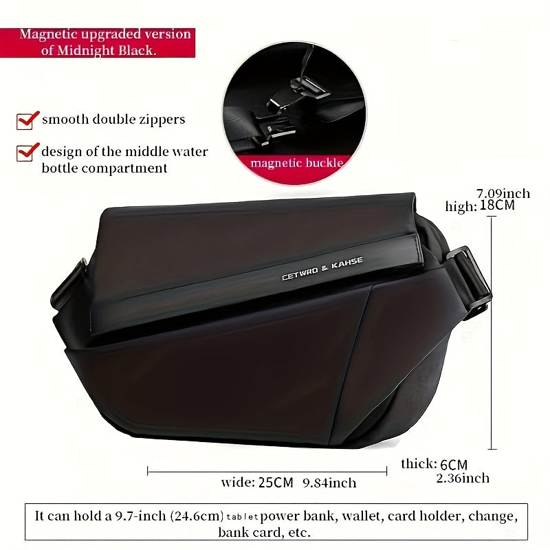 Men'S Sleek Black Crossbody Bag - Durable Oxford Material, Zippered Chest Bag with Adjustable Strap, Ideal for Commuting & Cycling, Trendy Shoulder Bag for Men, Cycling Bag|Trendy Shoulder Bag|Functional Design, Small Crossbo
