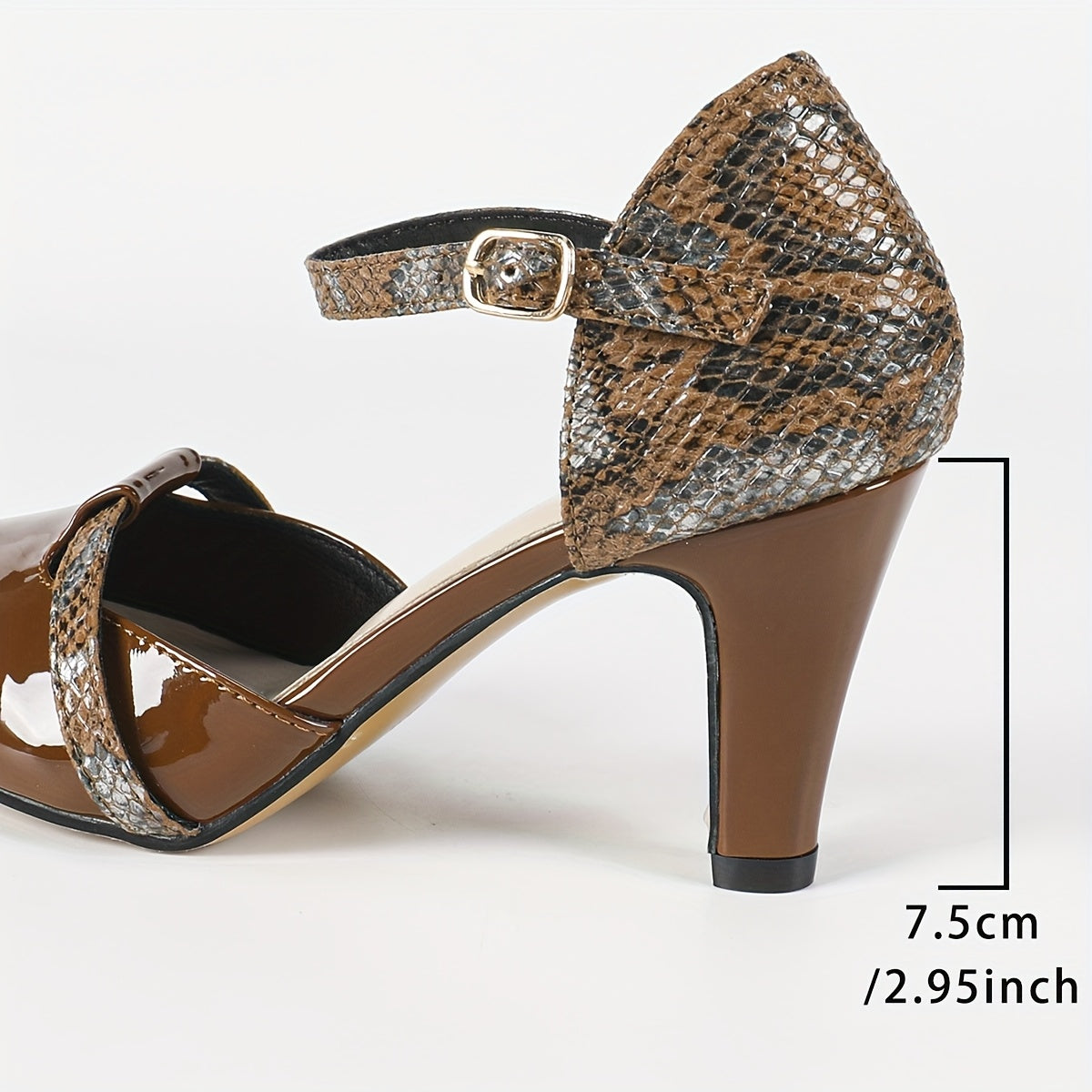 Women'S Sexy Snake Print Mary Jane High Heels - Round Toe Stiletto Heels with Ankle Strap, Faux Cover & Rhinestone Accents, All-Season Versatile Dress Shoes, Stiletto Heels