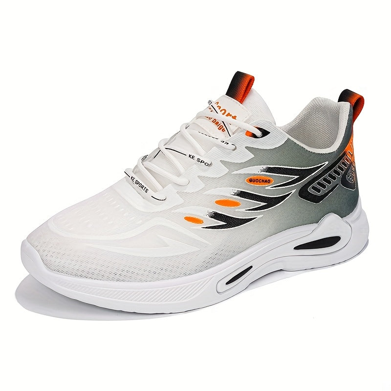 Men's Breathable Athletic Sneakers - Stylish Color Block Design with Blue Accents, Lightweight Running Shoes for Outdoor Activities and Casual Wear, Rubber Sole Footwear, Fabric Upper