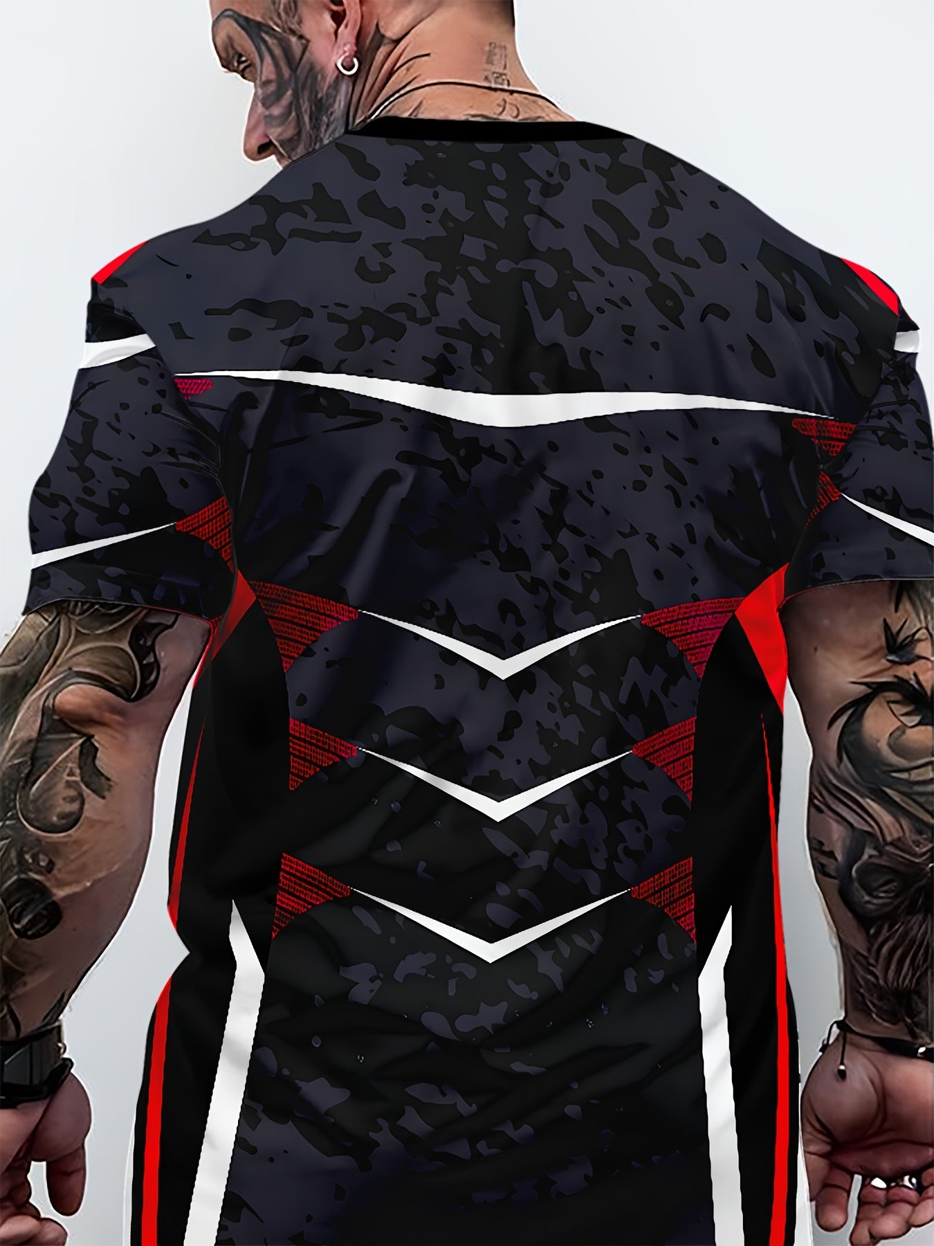 1pc Men'S Athletic Sports T-Shirt - Polyester Crew Neck with Slight Stretch, Patterned Knit Fabric, Casual Summer Top for Fitness & Training