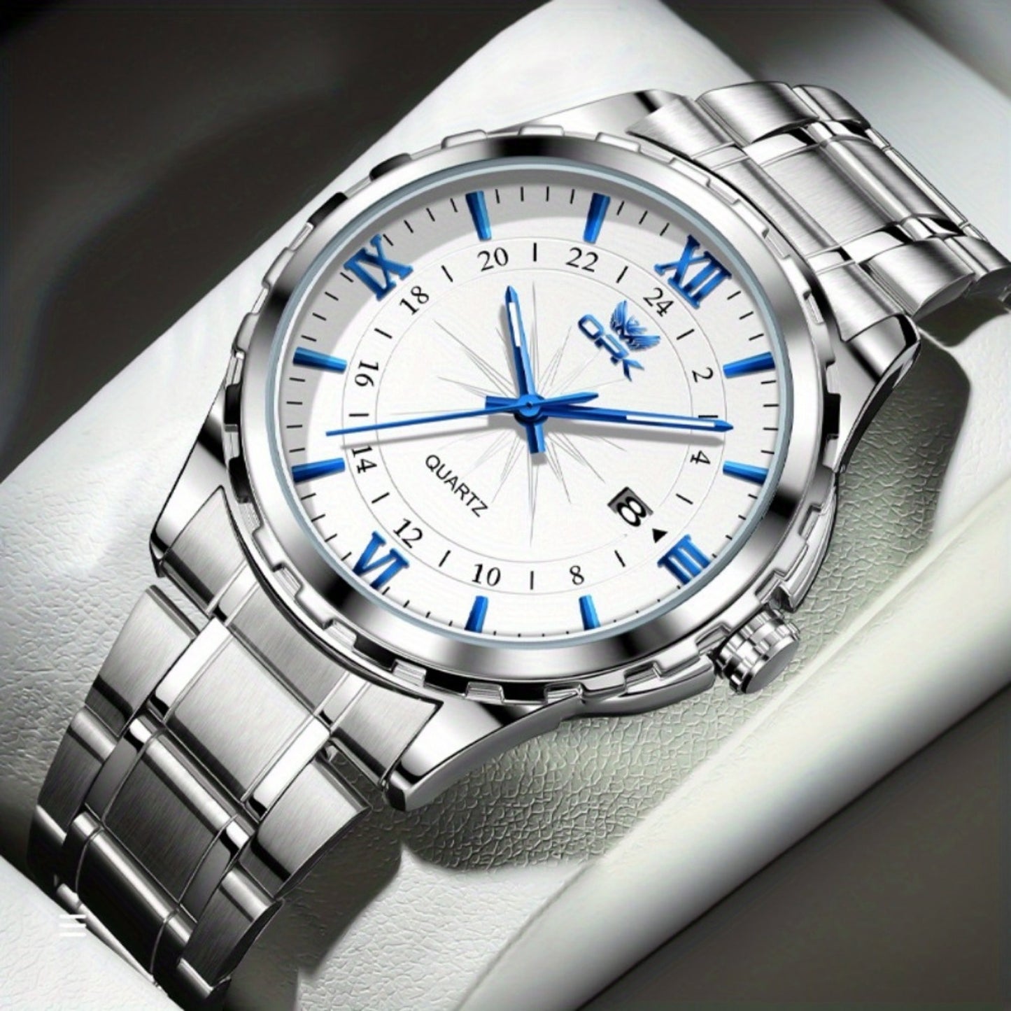 Elegant Luxury Men's Watch with Night Light, Roman Numerals & Date Display - Quartz Movement Stainless Steel Band for Business Casual & Formal Occasions