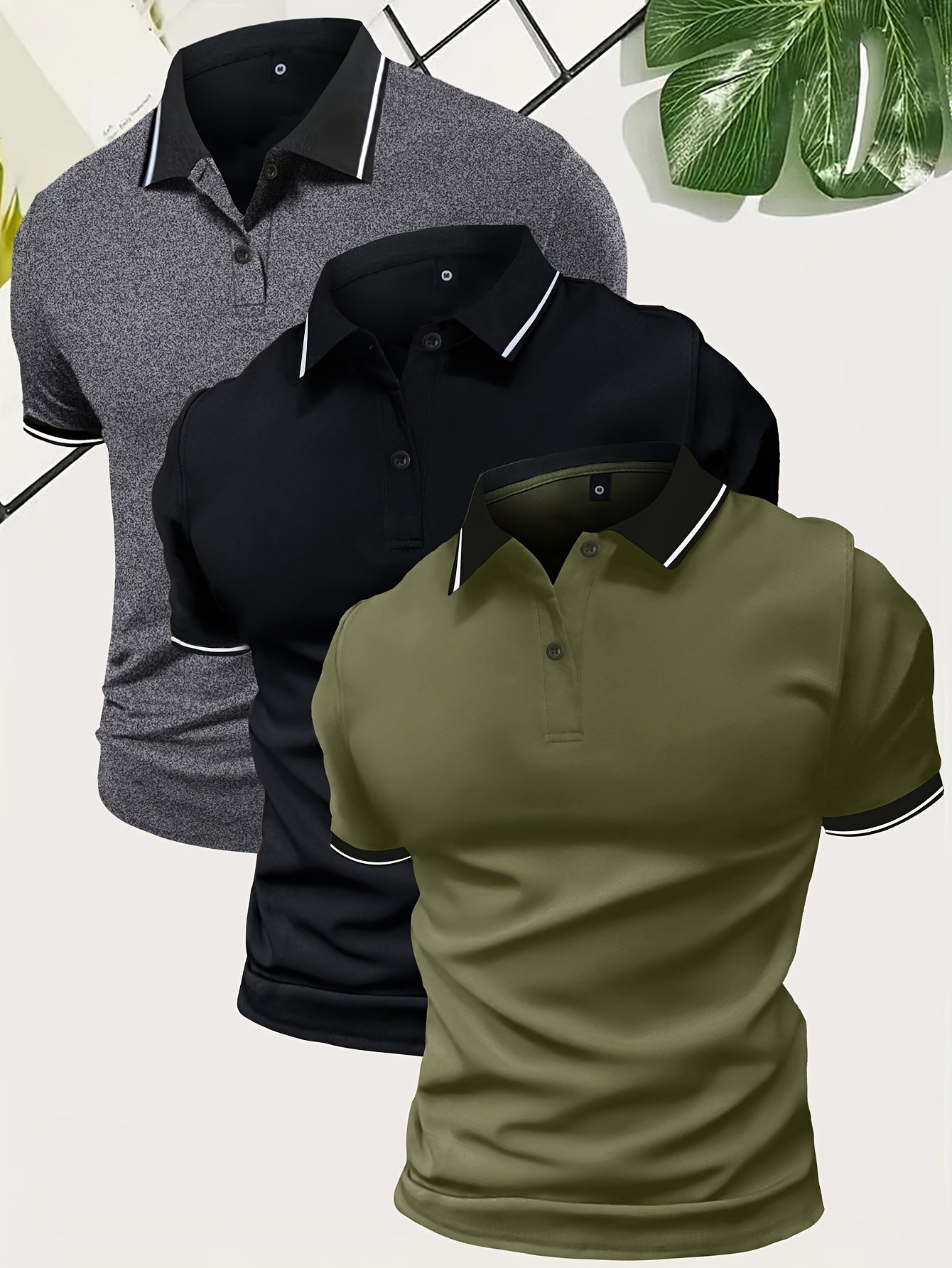 3Pcs Breathable Regular Fit Golf Shirt, Men's Casual V-Neck T-Shirt Short Sleeve For Summer, Men's Clothing