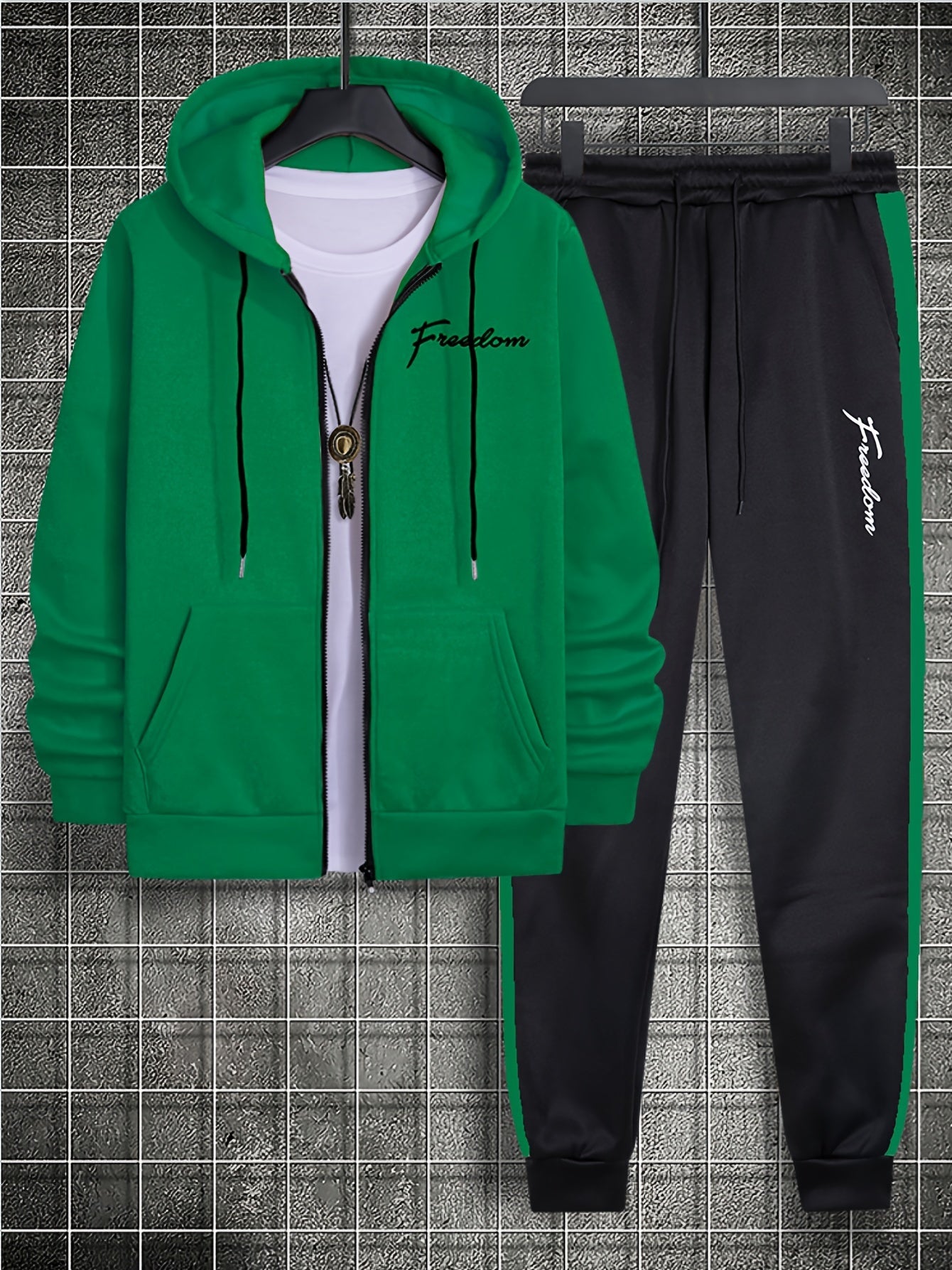 Classic Men's Athletic 2Pcs Tracksuit Set Casual Full-Zip Sweatsuits Long Sleeve Hoodie And Jogging Pants Set For Gym Workout Running