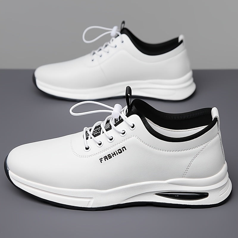 Men's Fashion Sneakers - Lightweight, Breathable Casual Shoes with Soft Rubber Sole, White & Black Design, Comfortable Low-Top Lace-Up Style for Casual Attire