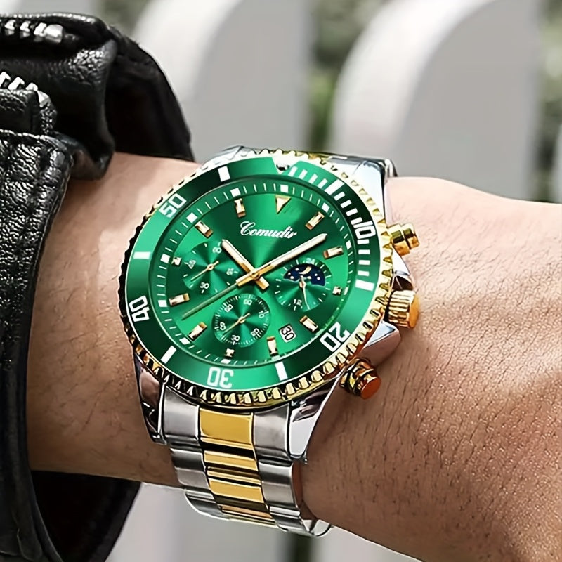 1pc New Fashion Stainless Steel Luxury Quartz Watch, High-end, Casual, Round Dial, Multi-scale, Night Light, Date Display, with Birthday, Holiday, Anniversary, for Men, Travel, Party