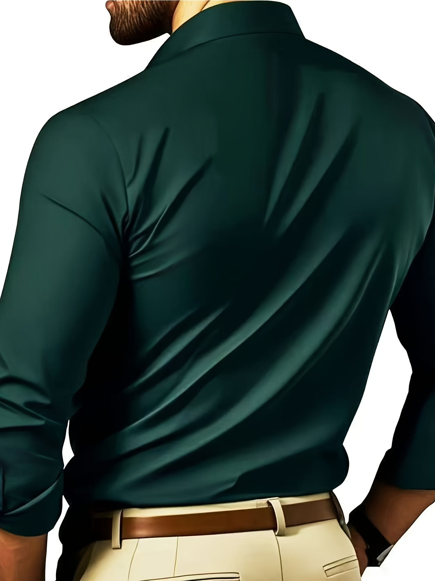Men's Classic Solid Color Long Sleeve Dress Shirt - Regular Fit Point Collar, Non-Stretch Fabric for Office, Business & Casual Wear, All-Season Versatile Wardrobe Staple, Everyday Comfort, Sleek Appearance, Easycare Material