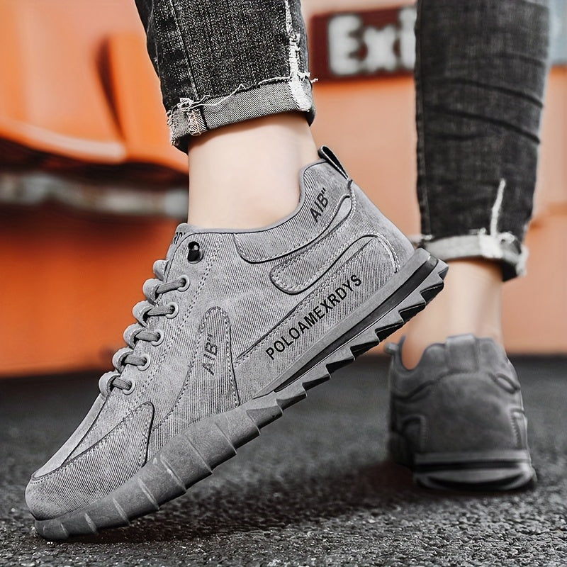 Men's Slip-On/Lace-Up Casual Shoes - All-Season Non-Slip Cushioned PVC Sole, Low-Top Athletic Sneakers Grey/ for Gym, Office, Everyday - Durable Canvas Upper & Non-Slip Grip Outsole, Grip Enhancing Footwear, Comfortable Lined