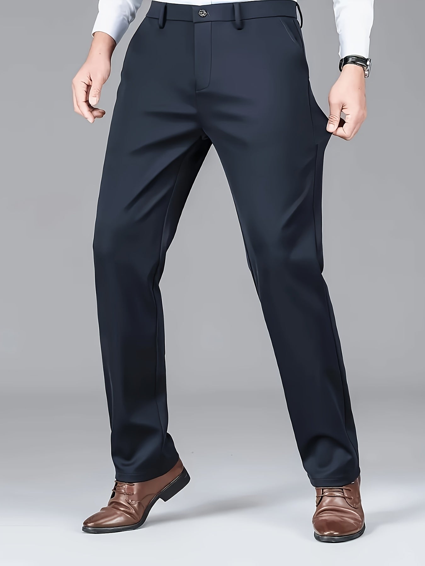 Men's Casual Straight Leg Pants, Chic Business Style Versatile Trousers for Daily Wear