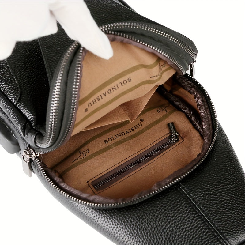New Men'S Chest Bag 2024 Genuine Faux Leather Texture Crossbody Bag Casual Shoulder Bag Men'S Large Capacity Backpack Trendy