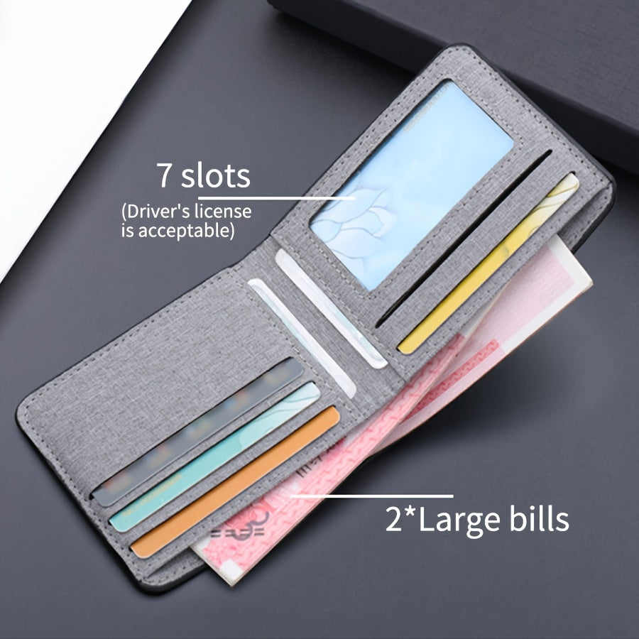 JULIANO Men's Slim Bifold Wallet - Multi-Card Holder with Cash Slot, Denim & Faux Leather Patchwork, Coin Purse in Black, Blue, Gray - Oxford Material for Everyday Use, Small Wallet