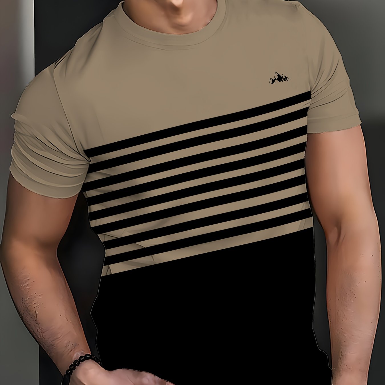 Stylish Men'S Top, a Short-Sleeve T-Shirt with Vibrant 3D Print Striped Patchwork And a Round Neck, Perfect for Summer Street Fashion And Casual Sports.