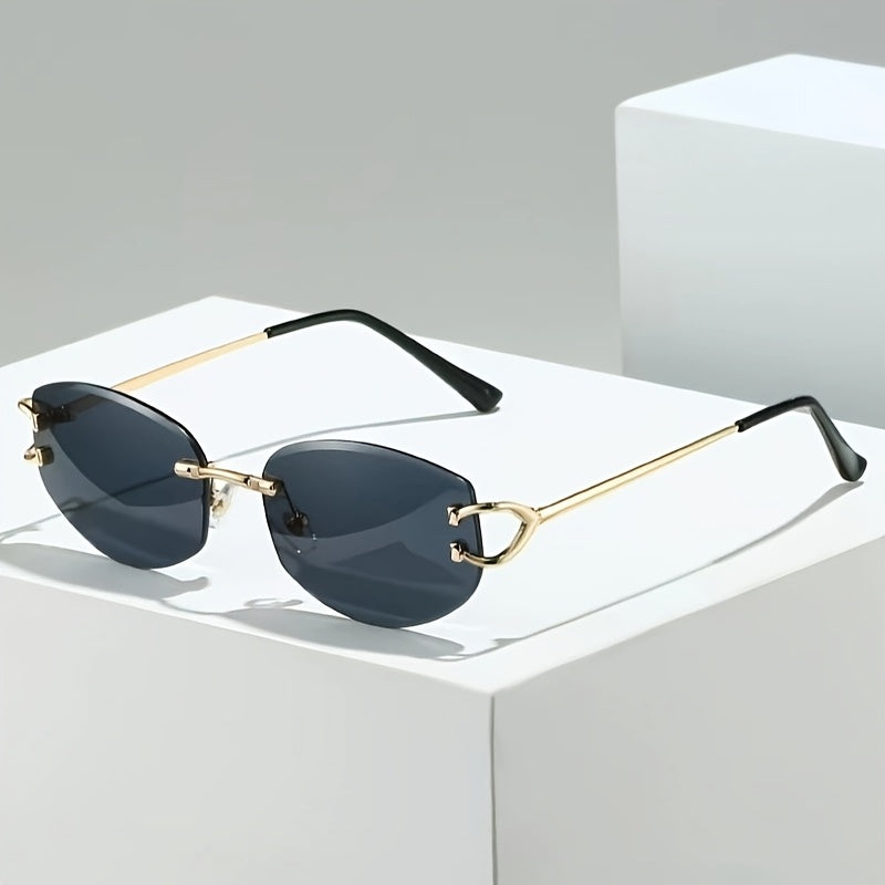 Photochromic frameless fashion glasses European and American fashionable for men and women using metal eyeglass hinges PC lenses ladies and gentlemen high-end personality glasses daily trendy versatile holiday party street ph