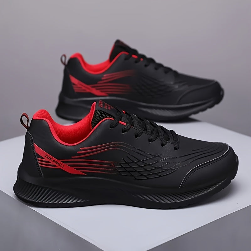 Men's Breathable Lightweight Running Shoes with Air Cushion Technology - Black Low-Top Sneakers for Walking, Jogging, Training & Casual Wear, PU Upper & MD Sole, All-Season Comfort, Sleek Sporty Design, Cushioned Support