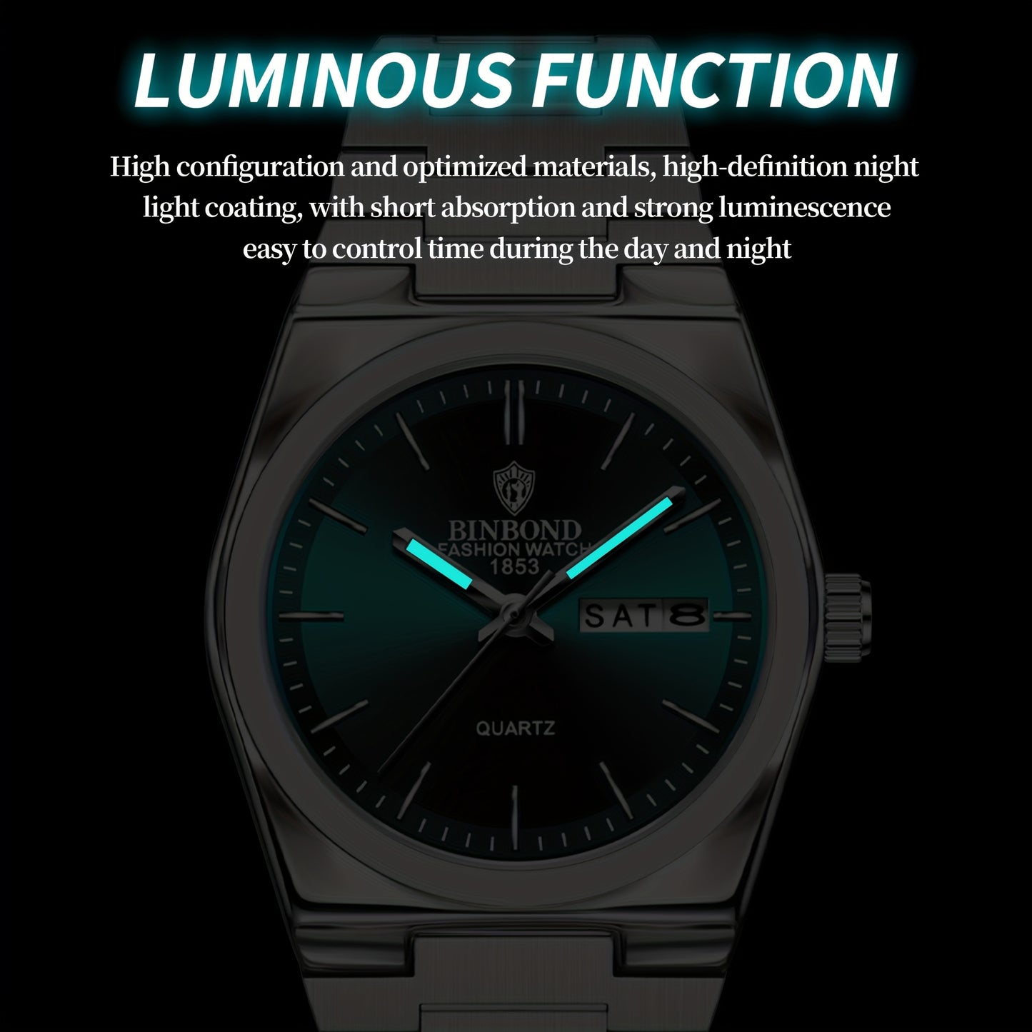 BINBOND Luxury Watch for Woman Ladies Elegant Quartz Watch Luminous Date Week Stainless Steel Women's Watches Clock