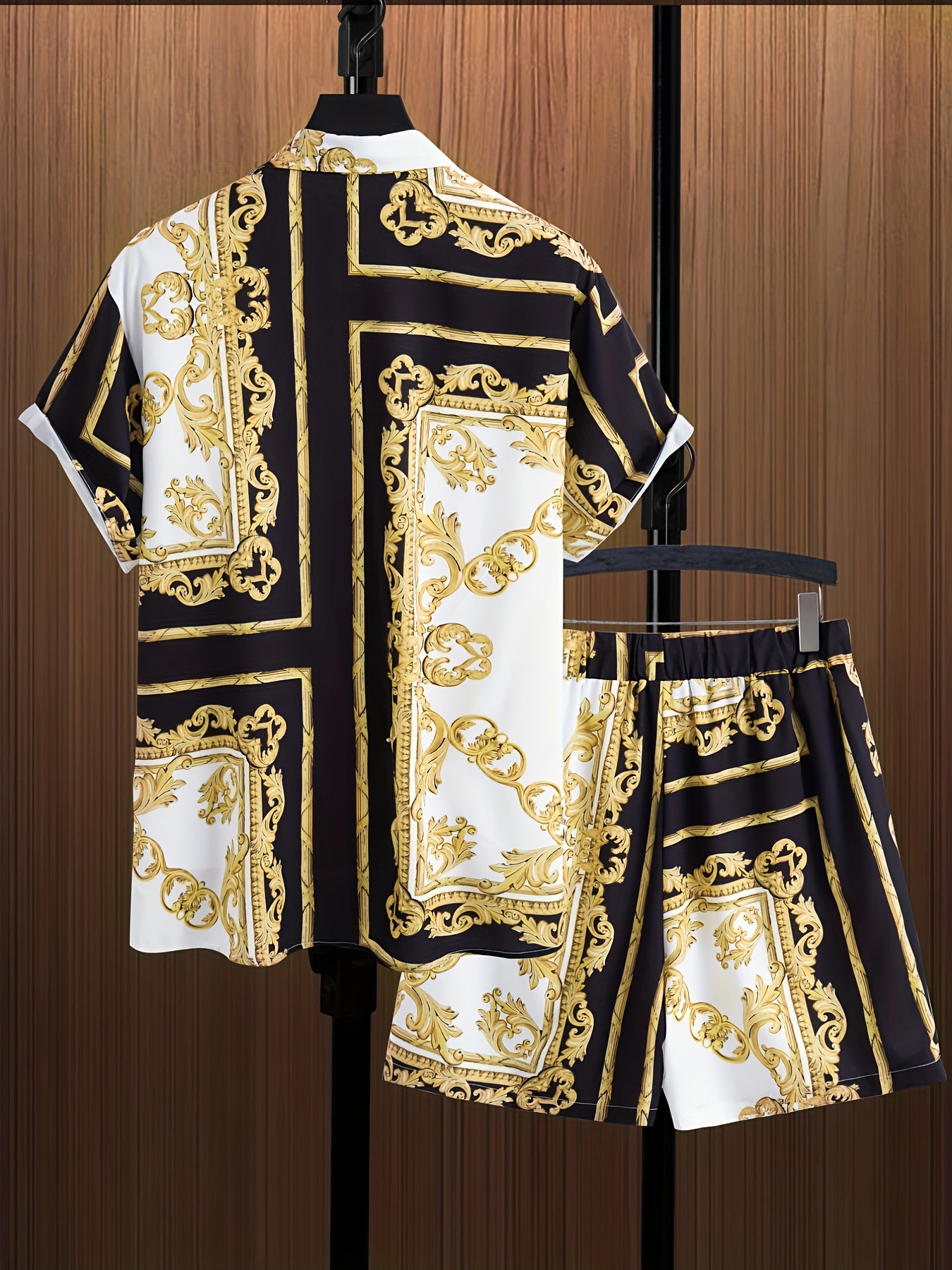Men's Hawaiian Print Short Sleeve Shorts Shirt Set Loose Two-Piece