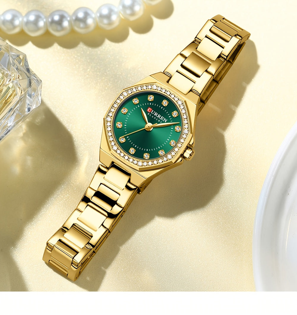 CURREN Women's Elegant Fashion Luxury Rhinestone-Adorned Small Dial Watch - Stainless Steel Band, Zinc Alloy Case,, Analog Display - Ideal for Business & Social Events, Perfect Gift, CURREN