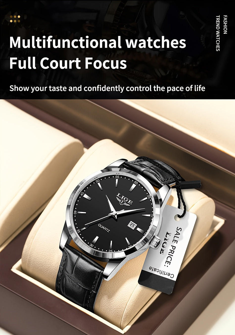 A Stylish Timepiece By LIGE Featuring A Blend Of Business And Casual Design, With A Faux Leather Strap, Alloy Case, And A Non-rechargeable Battery.