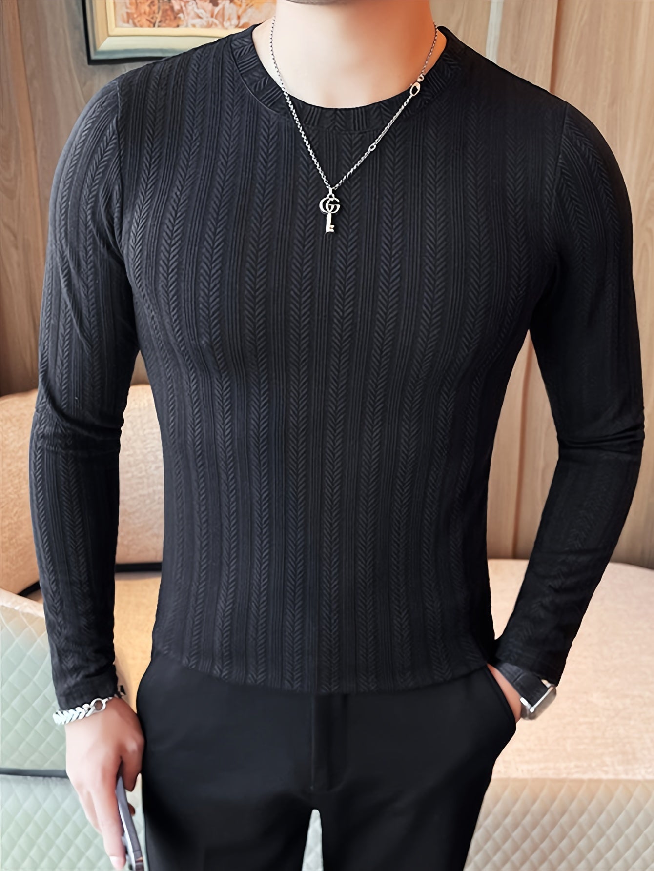 Men's Slim-Fit Long Sleeve T-Shirt - Casual & Stylish, Perfect for Fall/Winter, Machine Washable