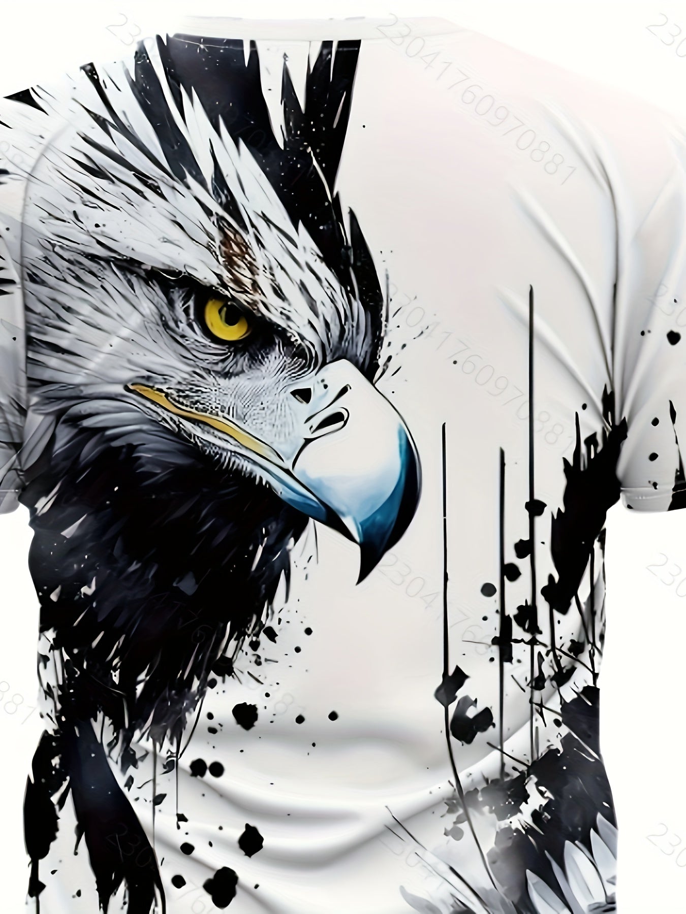 Men'S Graphic Design Round-Neck Sports T-Shirt Featuring an Ink Wash Eagle Print, Suitable for Casual Wear, Gym Workouts, And Running During The Summer.