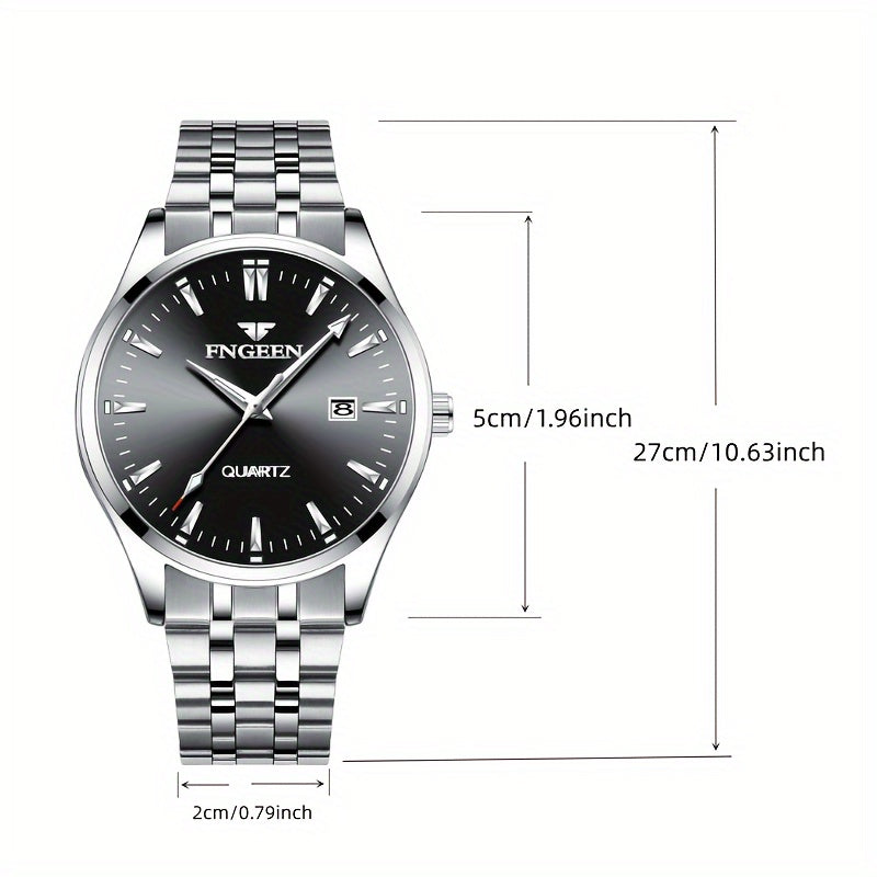 Men's Business Trendy Watch Casual Steel Strap Calendar Quartz Ultra-Thin Wristwatch