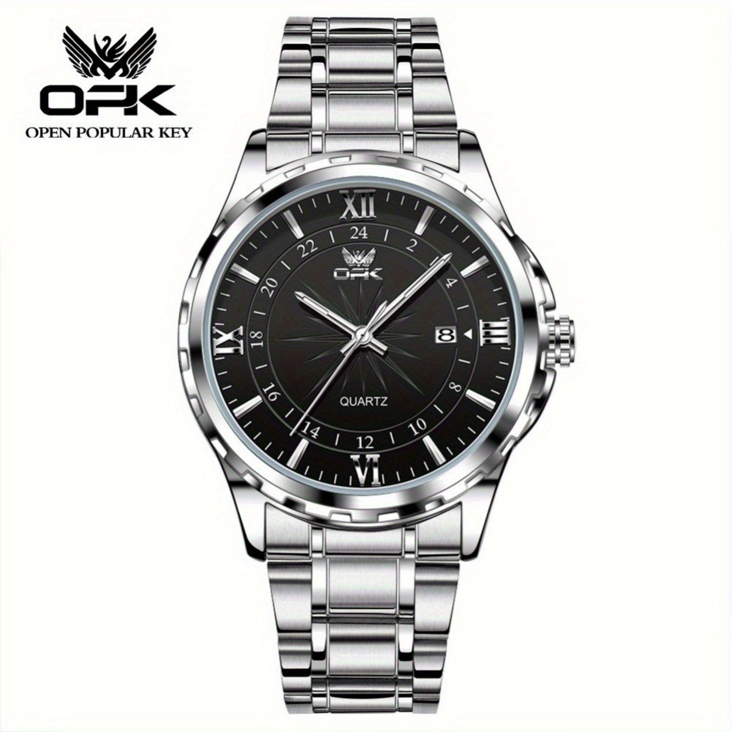 Elegant Luxury Men's Watch with Night Light, Roman Numerals & Date Display - Quartz Movement Stainless Steel Band for Business Casual & Formal Occasions