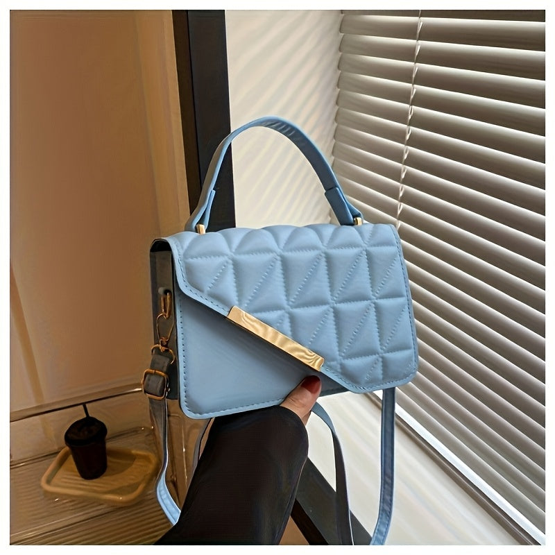 Diamond Quilted Pattern, Adjustable Shoulder Strap Fashion Small PU Crossbody Bag - White, Black, Khaki, Sky Blue, Messenger Bag, Lightweight, Removable Strap, Zipper Closure, Polyester Lining, No Printing, No Edge Paint