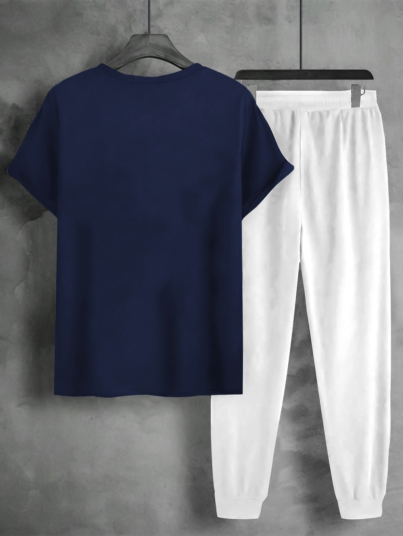 1set Men'S Casual Sportswear Set, Geometric Pattern Short Sleeve T-Shirt and Drawstring Joggers, Knitted Polyester and Elastane Blend, Round Neck, Regular Fit, Four Seasons Outfit