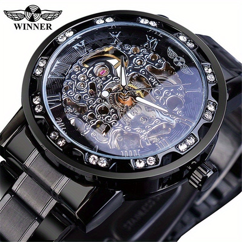 Fashion Classic Roma Watch Men Luxury Golden Skeleton Mechanical Hand Watches Casual Business Wristwatches Men Blue & Golden Accents, Casual Yet Versatile, Best Seller, Ideal Gift, Mechanical Movement, Watch Accessories, With